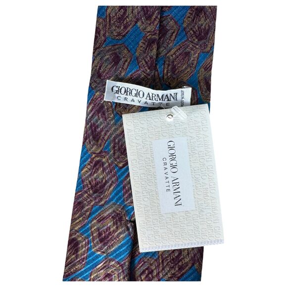 Giorgio Armani Cravatte Silk Tie Blue Burgundy NEW with Tags - Picture 4 of 4